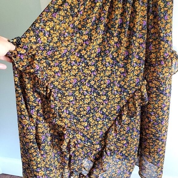 Lulu's Evelina Mustard yellow floral print mock neck midi dress size small - Picture 10 of 11